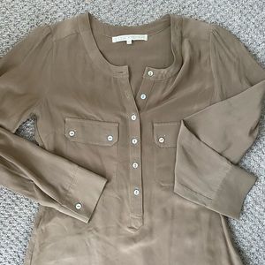 Ulla Johnson washed silk u neck blouse with gathered back.